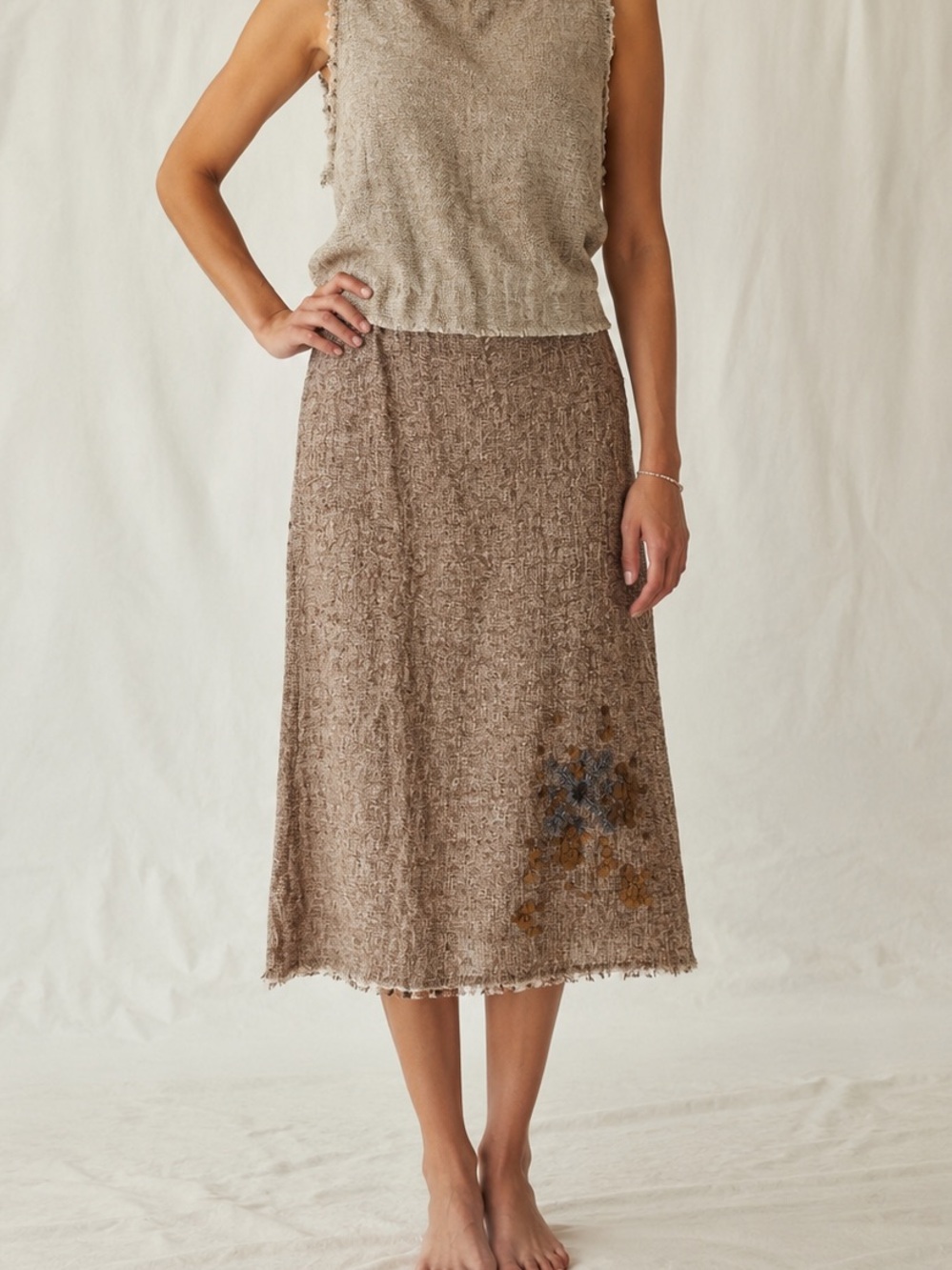 Dosa by Christina Kim Tweed Sequin Beaded Midi Skirt